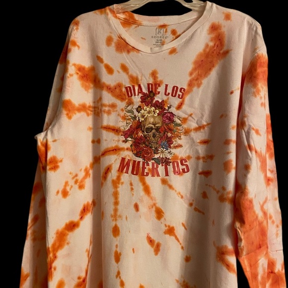 Tie dye skull day of the dead hand crafted men size XL color orange & white - Picture 4 of 9